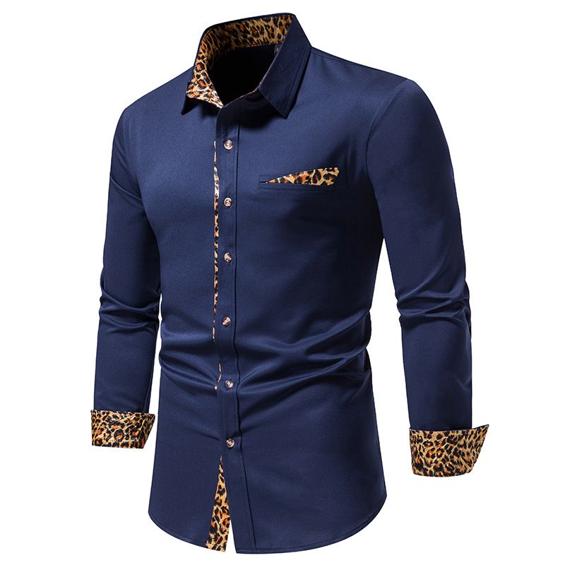 Men's Inner Contrast Casual Button Down Dress Shirt Long Sleeve Printed Regular Fit Shirt