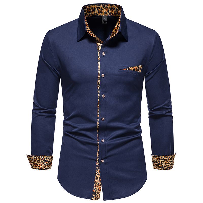 Men's Inner Contrast Casual Button Down Dress Shirt Long Sleeve Printed Regular Fit Shirt