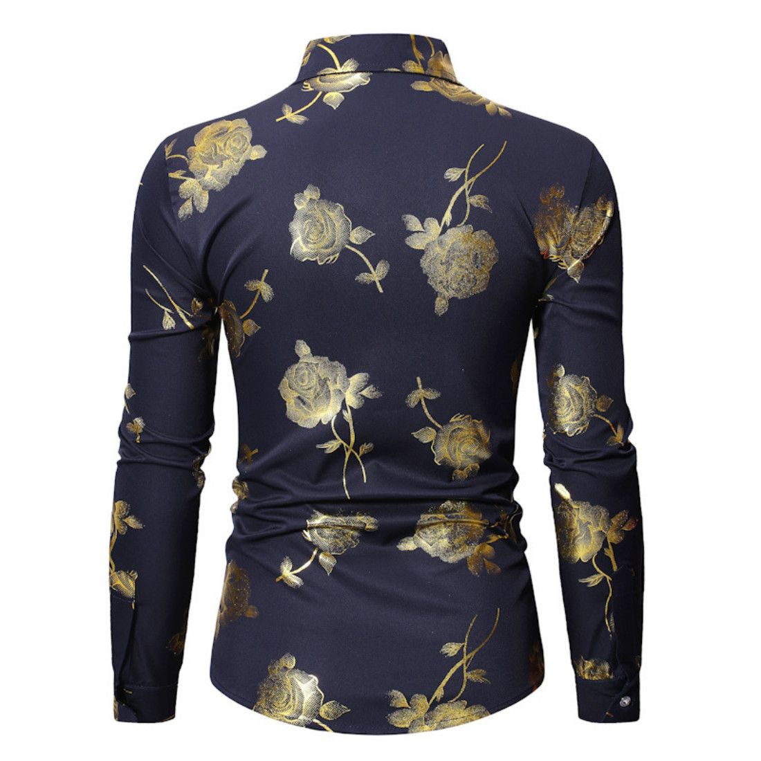 Men's Floral Gold Rose Printed Long Sleeve Dress Shirts