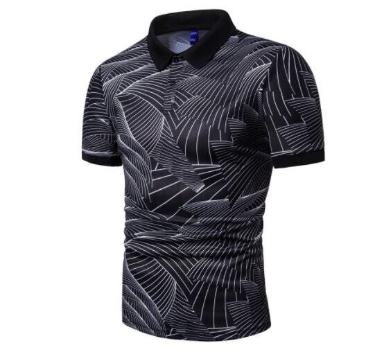 Men Wave Print Short Sleeve Lapel T-Shirt