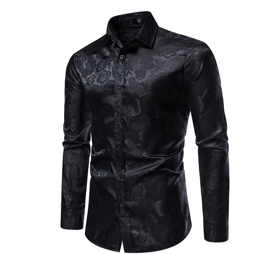 Men's Rose Printed Long Sleeve Dress Button Down Shirts