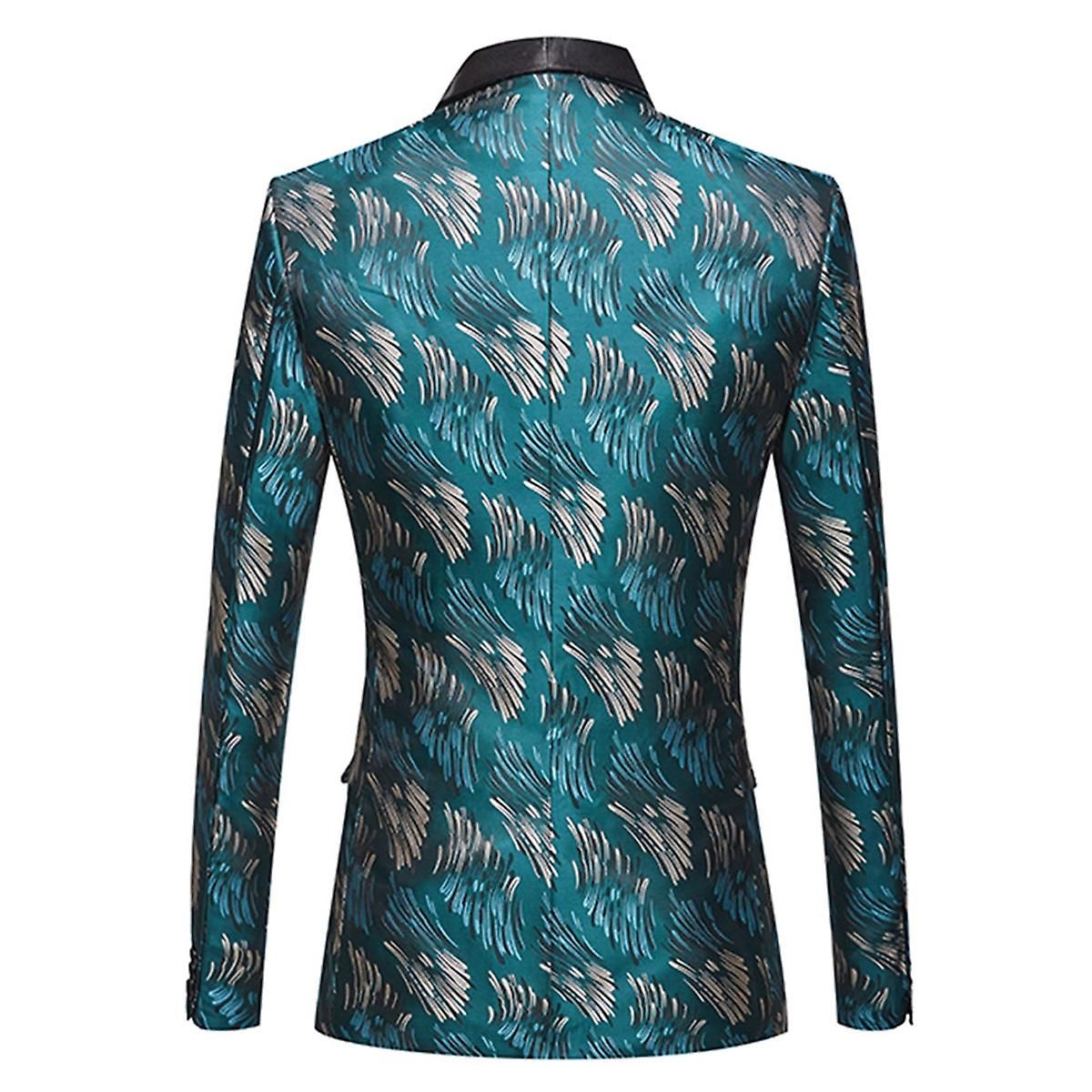 Men's Jacquard Printed Blazer 1 Button Shawled Lapel Suit Jacket