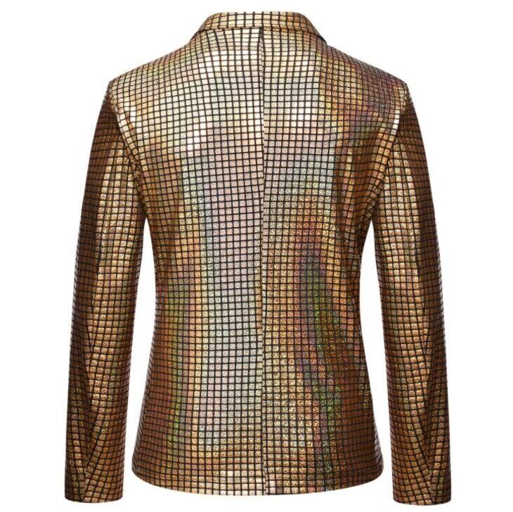 Men's Shiny Lapel Slim Fit Blazer Dress Suit