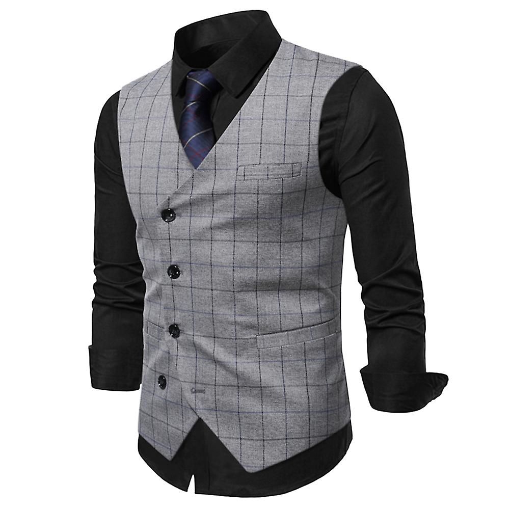 Men's Casual Plaid Single-breasted Vest All-match Suit Vest