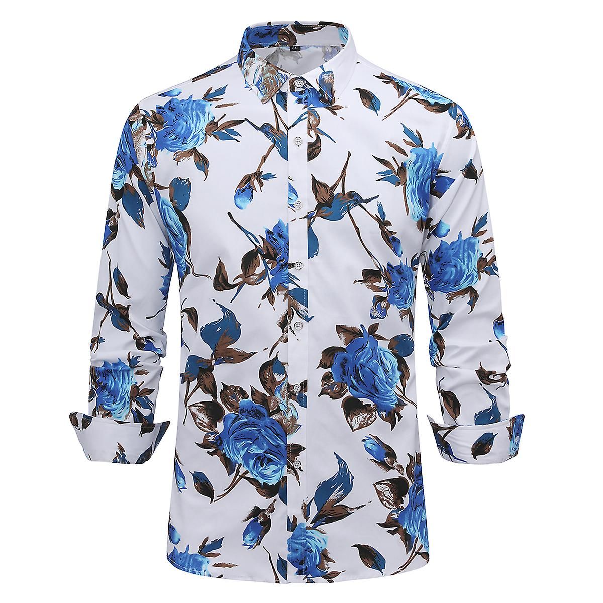 Men's Casual Floral Large Size Long Sleeve Shirt Four Seasons Versatile Shirt