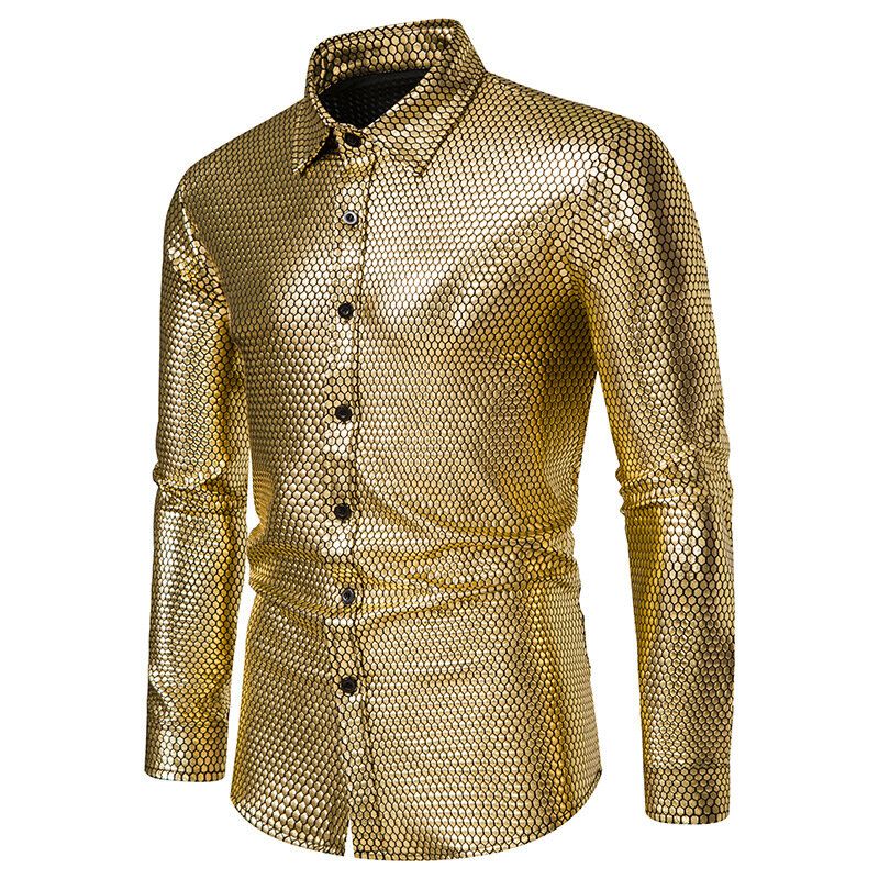 Men's Luxury Shiny Slim Fit Long Sleeve Button up Dress Shirts