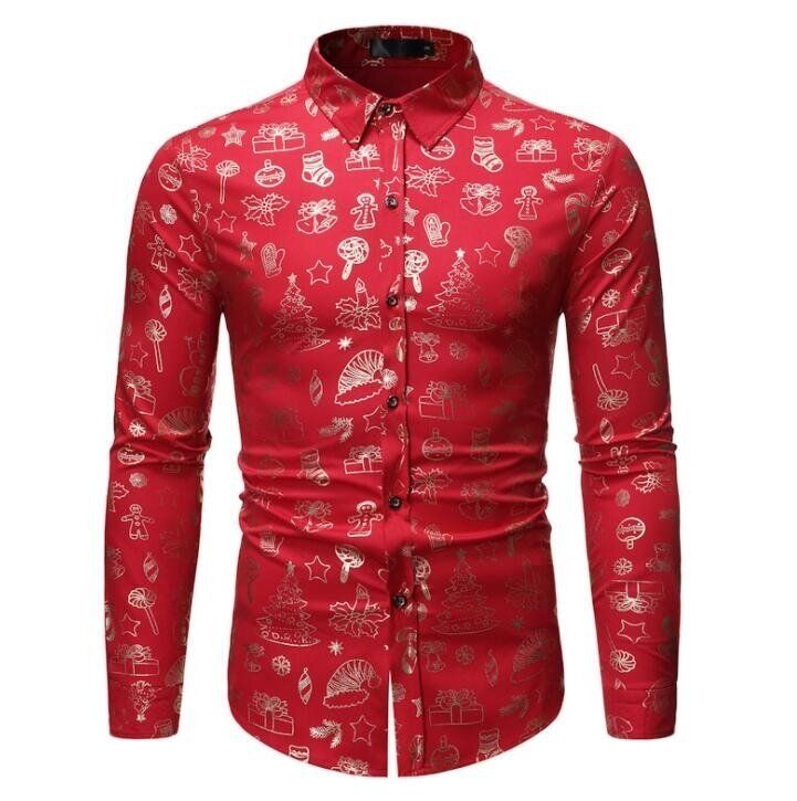 Men's Shiny Golden Printed Button Down Party Dress Shirt