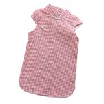 Pink Plaid Girls Chinese Style Vintage Cheongsam Dress Summer Floral Hanfu Clothing Dress