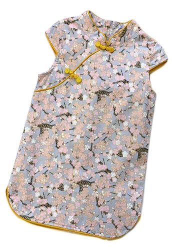 Plum Blossom Girls Chinese Style Vintage Cheongsam Dress Summer Floral Hanfu Clothing Dress