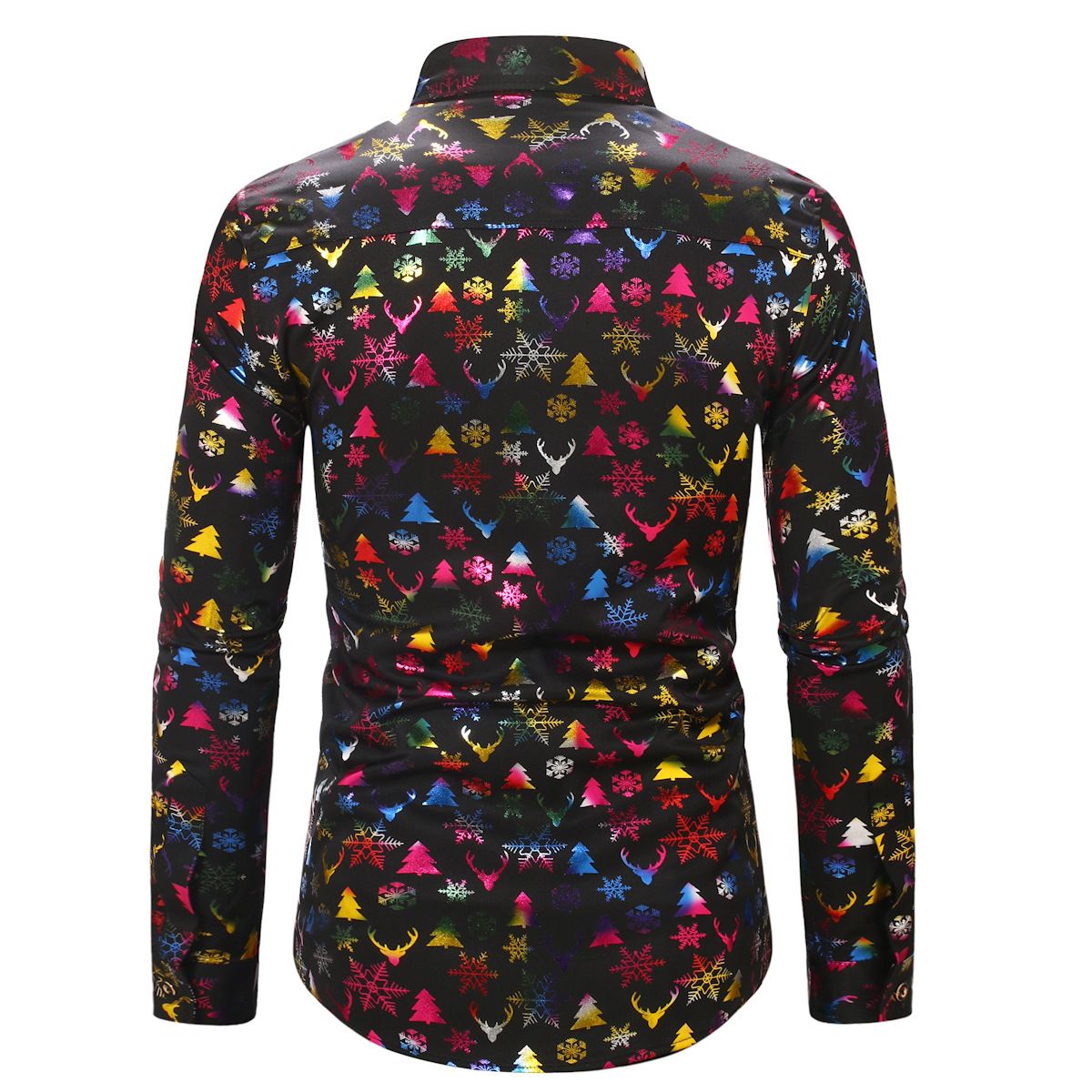 Christmas Shirts for Men Gold Dress Shirt Party Long Sleeve Button Down Shirts Snow Print Hawaiian Tops