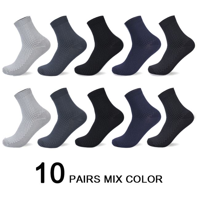10 Pairs/Lot Men's Bamboo Fiber Socks 2022 New Compression Autumn Long Black Business Casual Man Dress Sock Gift Plus Size 42-45