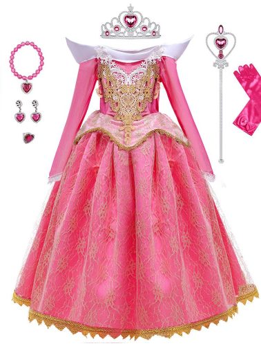 Girls Princess Costume Dresses Pink Princess Dress Up Clothes with Accessories