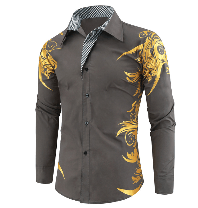 Men's Shirt Dress Casual Long Sleeve Foil stamping Stylish