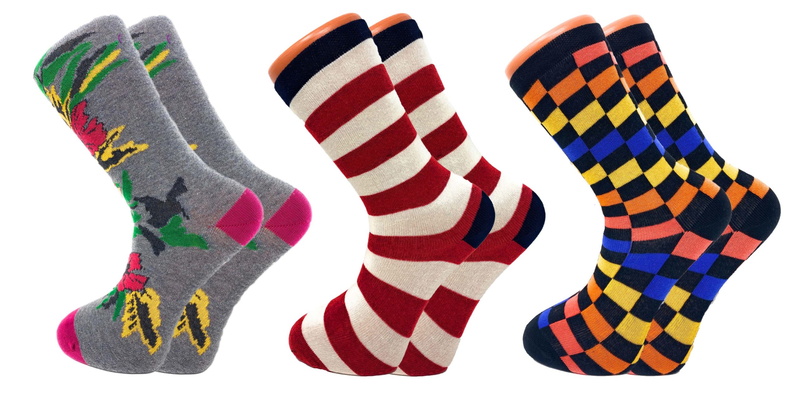 Colorful Funny Socks Novelty Crazy Cotton Crew Dress Socks 3 Pairs