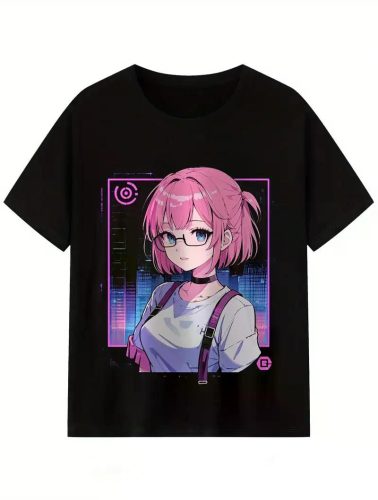 Cyberpunk girl Men's Casual Short Sleeve Crew Neck T-Shirt Men's Tee Outfits for Summer and Spring Clothing